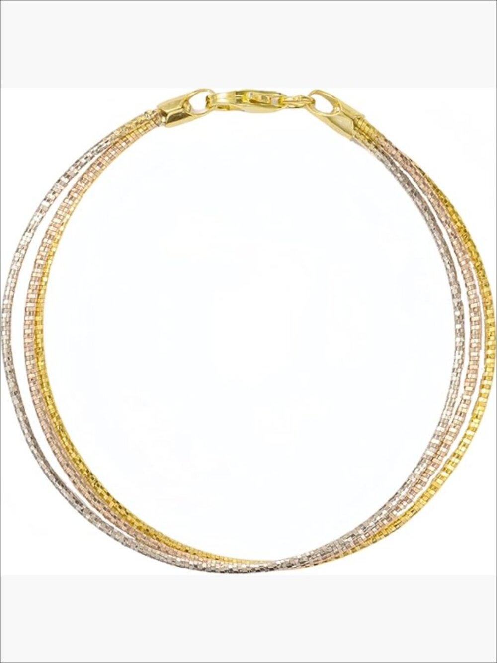 925 Sterling Silver Tri-color Diamond-Cut Link Chain Bracelet, Stackable